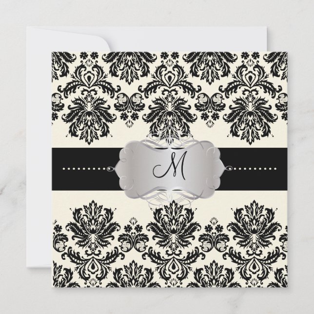PixDezines Piqué, Damask / Svart + Benvitare Inbjudningar (Framsida)