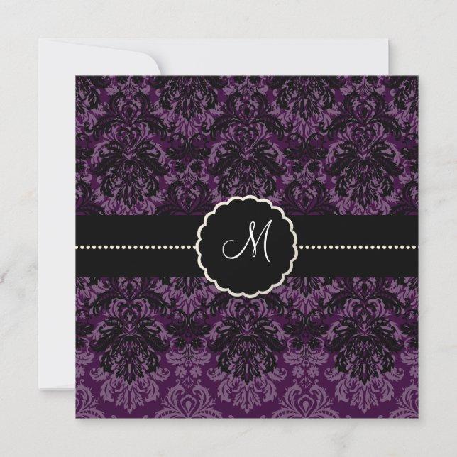 PixDezines Piqué, Damask / Svart+Violett Sammet Inbjudningar (Framsida)