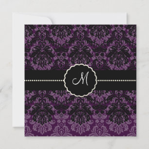 PixDezines Piqué, Damask / Svart+Violett Sammet Inbjudningar
