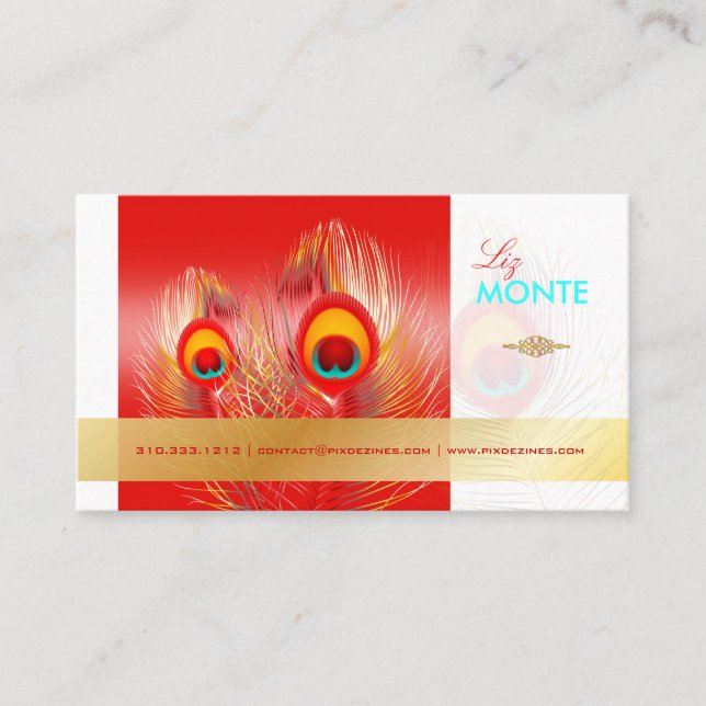 PixDezines Pizzazz Peacock Feather för lång tid Visitkort (Framsida)