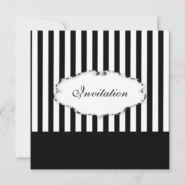 PixDezines Plain rand black + white/zebra ram Inbjudningar (Framsida)