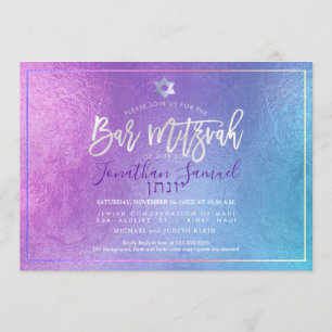PixDezines Platinum Ombre Teal Pub Mitzvah Inbjudningar