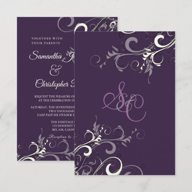 PixDezines PLUM/CREAM SWIRLS/DIY Background Inbjudningar (Fram/baksida)