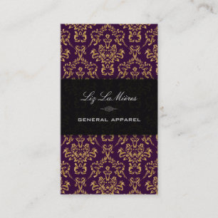 PixDezines Plum+Guld Arianna Vintage Damask Visitkort