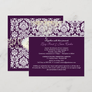 PixDezines Plum Moiré Damask/Kristallkrona Inbjudningar