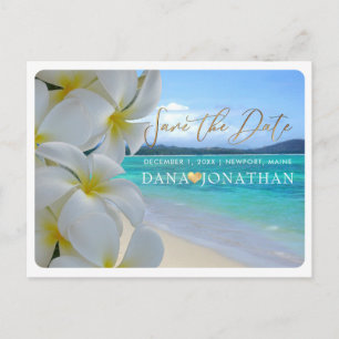 PixDezines Plumeria+Strand Spara datumet Vykort