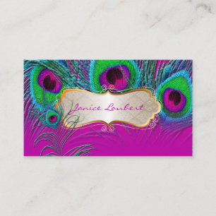 PixDezines PSYCHEDELIC PEACOCK+GULD TRIMS ETIKETT Visitkort