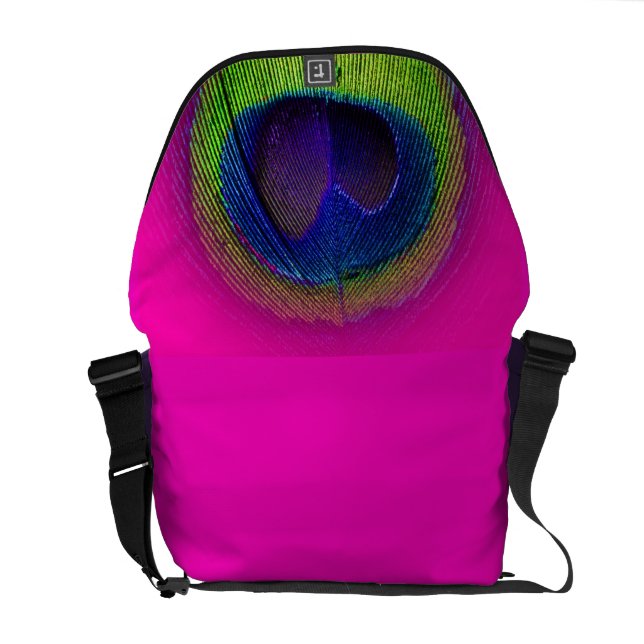 PixDezines Psychedelic Peacock/kobolt blue+emerald Messenger Bag (Öppen Baksida)