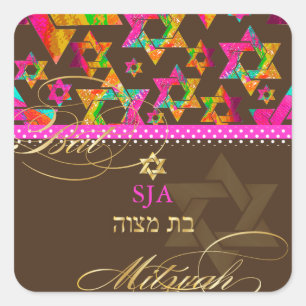 PixDezines Psychedelic Stars/Bat mitzvah Fyrkantigt Klistermärke