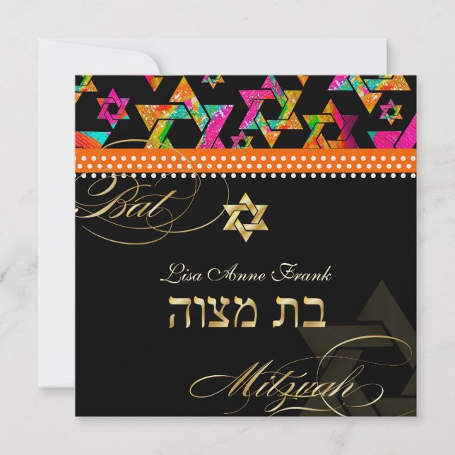 PixDezines Psychedelic Stars, Bat mitzvah Inbjudningar (Framsida)