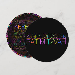 PixDezines psychedelic-stjärnor/neon/bat mitzvah Inbjudningar