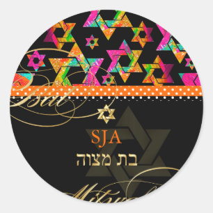 PixDezines Psychedeliska Stjärnor/Bar Mitzvah Runt Klistermärke