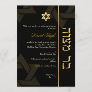 PixDezines Pub Mitzvah/Hebrew/black/guld Inbjudningar