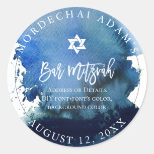 PixDezines Pub Mitzvah Navy Blue Watercolor Runt Klistermärke