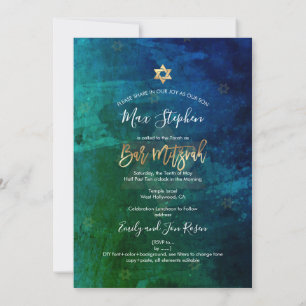 PixDezines Pub Mitzvah Navy+Emerald Watercolor Inbjudningar