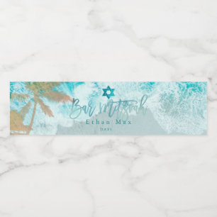 PixDezines Pub Mitzvah Watercolor Shoreline Beach Vattenflaskor Etikett