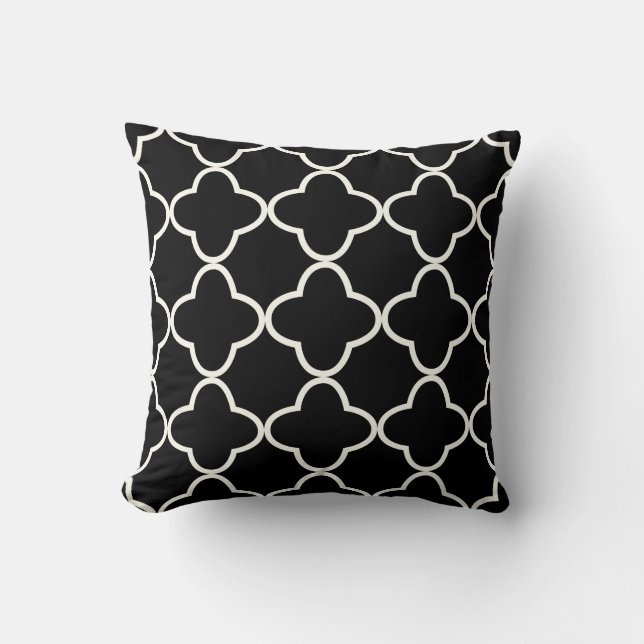PixDezines Quatrefoil/DIY Färger/Cream/Black Kudde (Framsida)