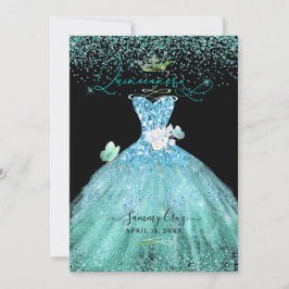 PixDezines Quinceanera Aqua Teal Glitter Gown Inbjudningar