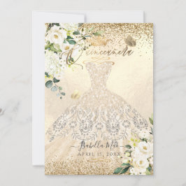 PixDezines Quinceanera Champagne Guld Glitter Gown Inbjudningar