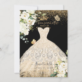 PixDezines Quinceanera Champagne Guld Glitter Gown Inbjudningar