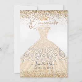 PixDezines Quinceanera Champagne Guld Glitter Klän Inbjudningar