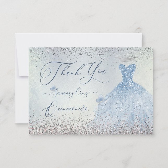 PixDezines Quinceanera Dusty Blue Dress Tack Kort (Framsida)