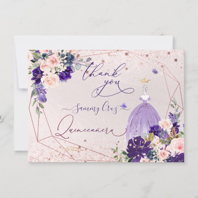 PixDezines Quinceanera Dusty Lila Dress Invati Inbjudningar (Framsida)