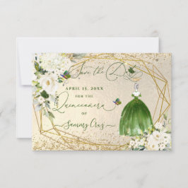 PixDezines Quinceanera Emerald Grönt Dress Card Spara Datumet