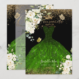 PixDezines Quinceanera Emerald Grönt Glitter Gown Inbjudningar