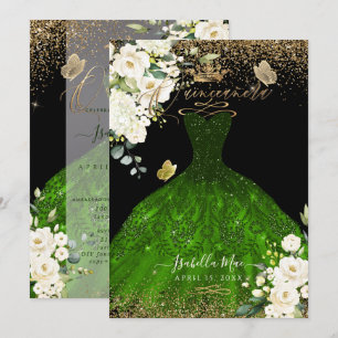 PixDezines Quinceanera Emerald Grönt Glitter Gown Inbjudningar
