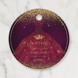 PixDezines Quinceanera Glitter Burgundy Gown Gåvor Etiketter