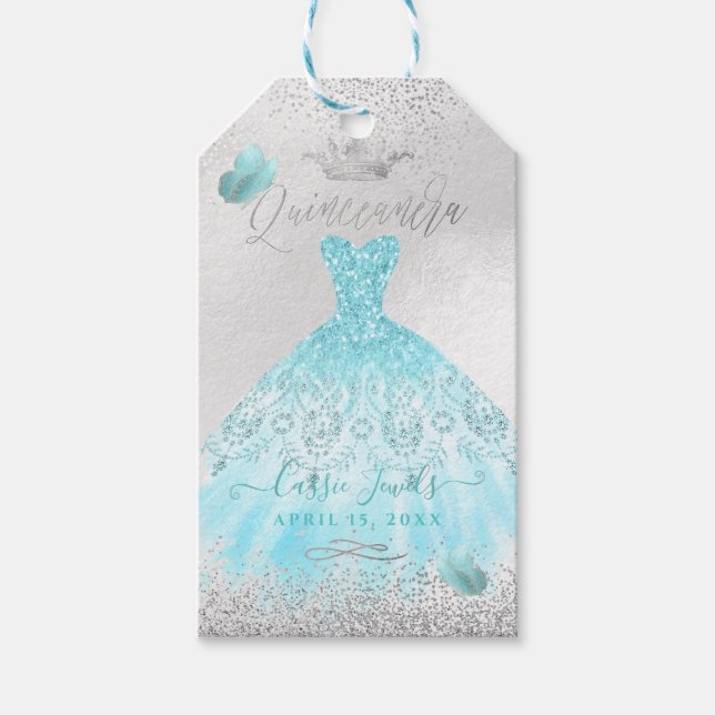 PixDezines Quinceanera Gnistra Blue Ombre Gown Presentetikett (Framsidan)