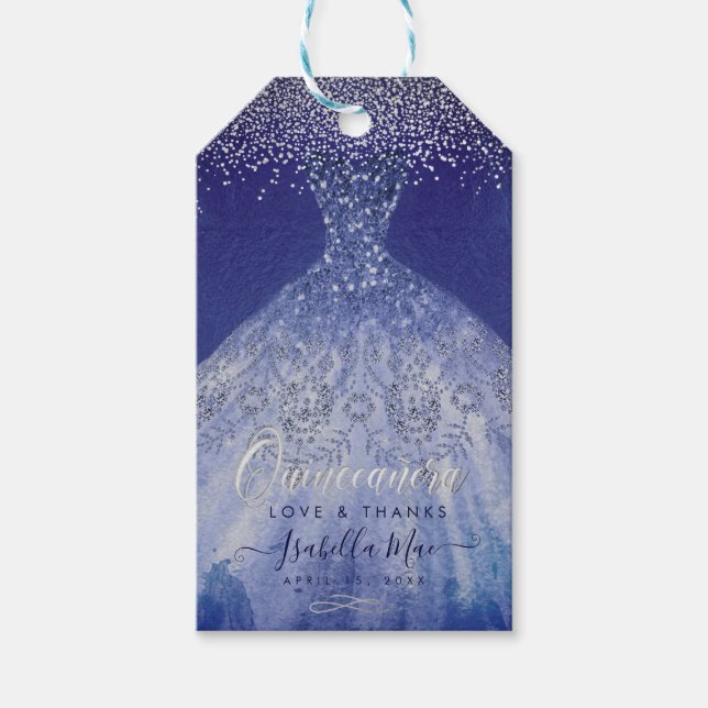 PixDezines Quinceanera Gnistra Gown, Blue Ombre Presentetikett (Framsidan)