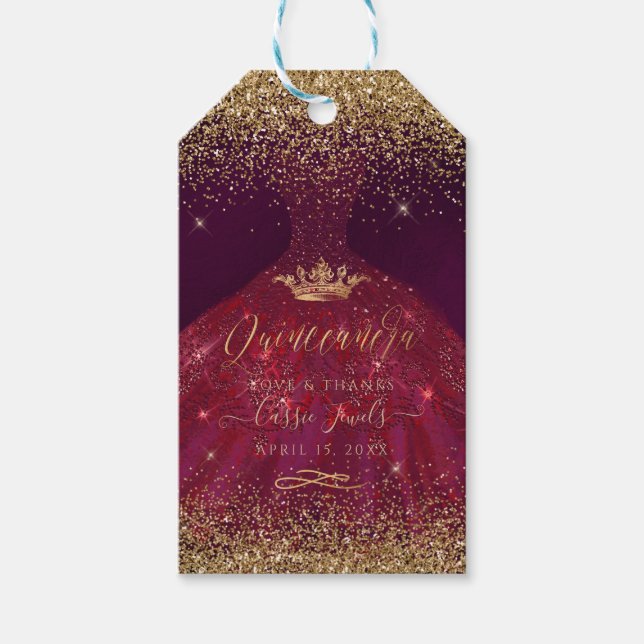 PixDezines Quinceanera Gnistra Gown, Burgundy Presentetikett (Framsidan)