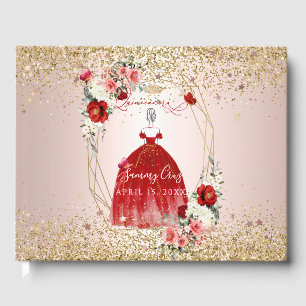 PixDezines Quinceanera H2 Flowers Red Dress Gästböcker