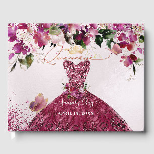 PixDezines Quinceanera körsbärsrött klänning Gästböcker