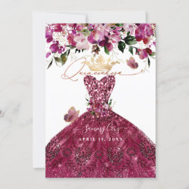 PixDezines Quinceanera körsbärsrött klänning Inbjudningar