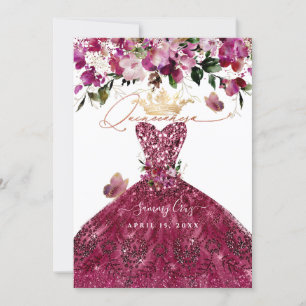PixDezines Quinceanera körsbärsrött klänning Inbjudningar
