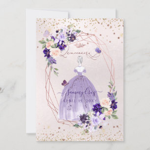 PixDezines Quinceanera Lila Ro Guld Blommor I Inbjudningar