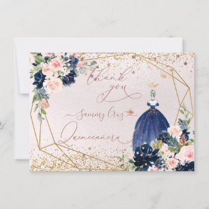 PixDezines Quinceanera-marinblått tackkort Inbjudningar