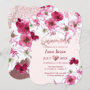 PixDezines Quinceañera/Mörk Cherry-Blommar Inbjudningar