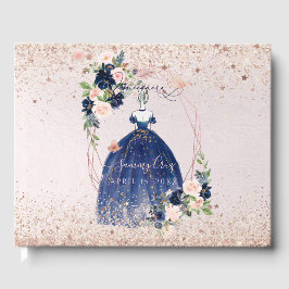 PixDezines Quinceanera Navy Ro Guld H2 Flowers Gästböcker
