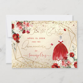 PixDezines Quinceanera Red Gown Spara datumet Inbjudningar