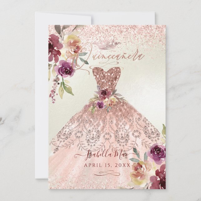 PixDezines Quinceanera Ro Guld Glitter Inbjudningar (Framsida)