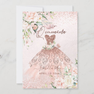 PixDezines Quinceanera Ro Guld Glitter Inbjudningar