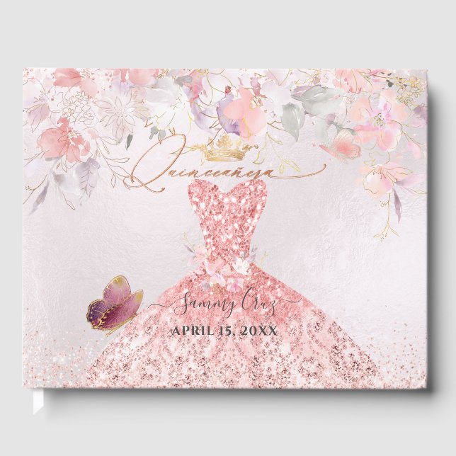 PixDezines Quinceanera  Rosa Dress Sweetpeas Gästböcker (Framsida)