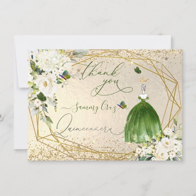 PixDezines Quinceanera smaragdgrön klänning Inbjudningar (Framsida)