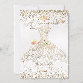 PixDezines Quinceanera White Guld Glitter Inbjudningar