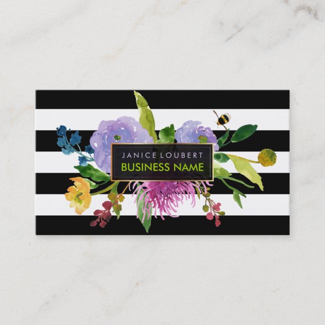 PixDezines ranunculus/weatercolor/blommigt/rand Visitkort (Framsida)