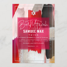 PixDezines Red Black Watercolor Pub Mitzvah